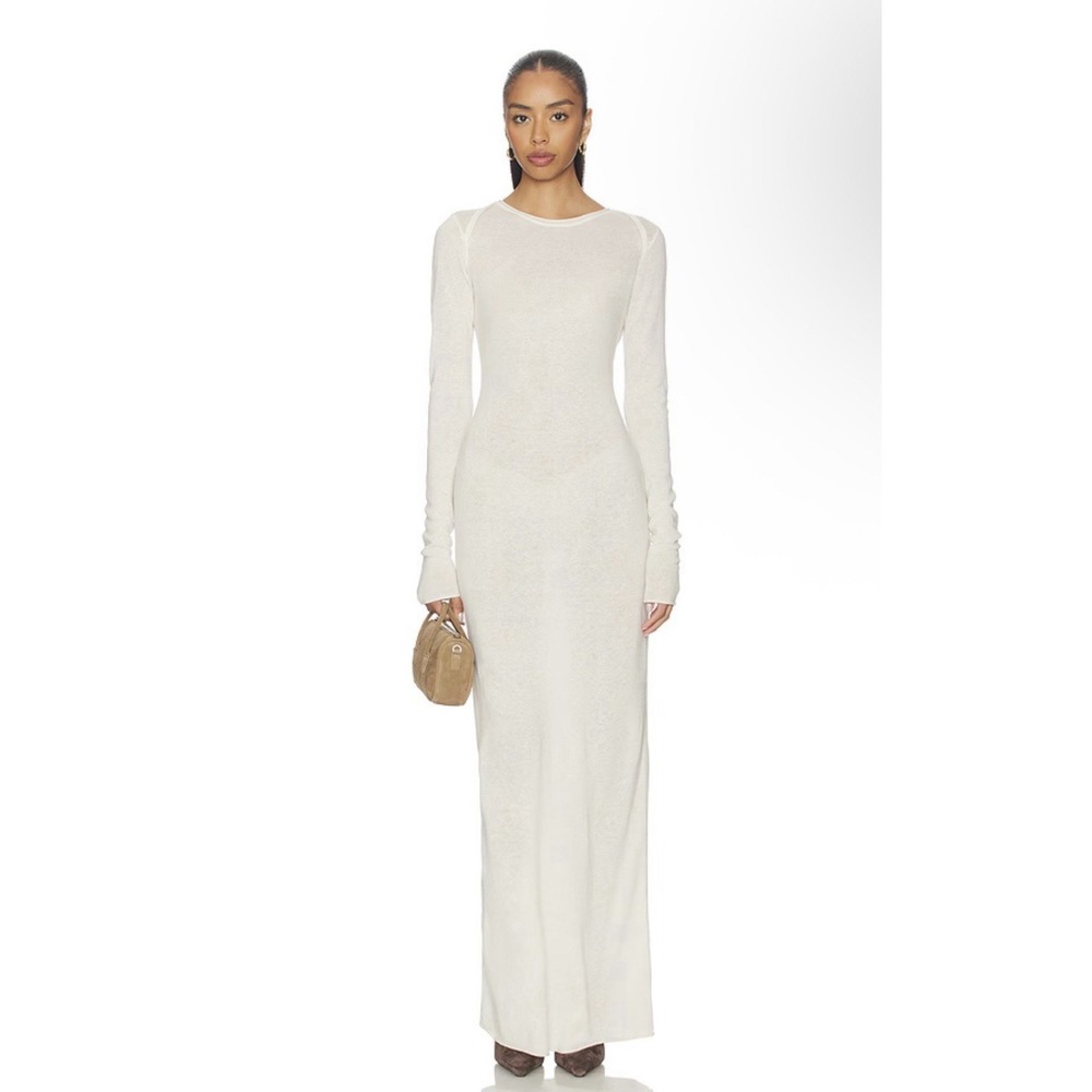 NWT SKIMS Sheer Cashmere Long Sleeve Maxi Dress Sz L Egret Quiet Luxury $298